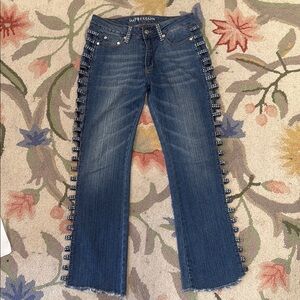 Blue Women's Jeans with Beaded Sides
